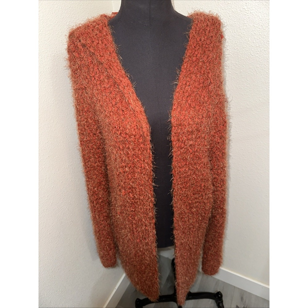 PoL NWT Rust Orange Hooded Bouclé Open Front Cardigan Sweater Women's Size S